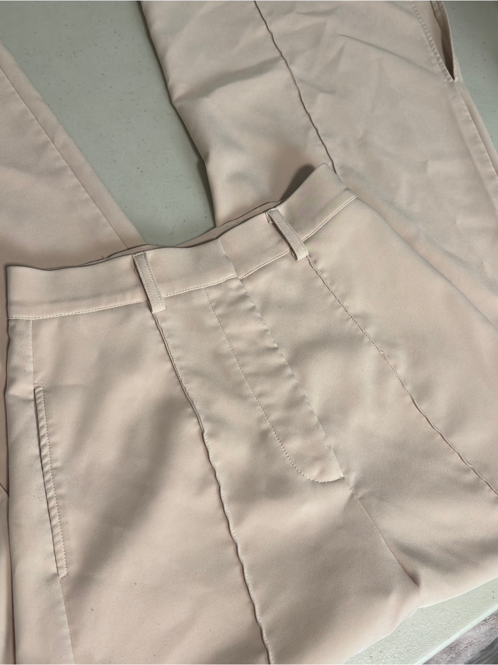 Princess Polly High-Waist Cream Trousers Straight Flare XS